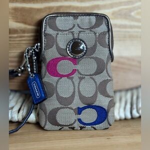 Coach Canvas Mini Wristlet With Blue Hangtag EUC